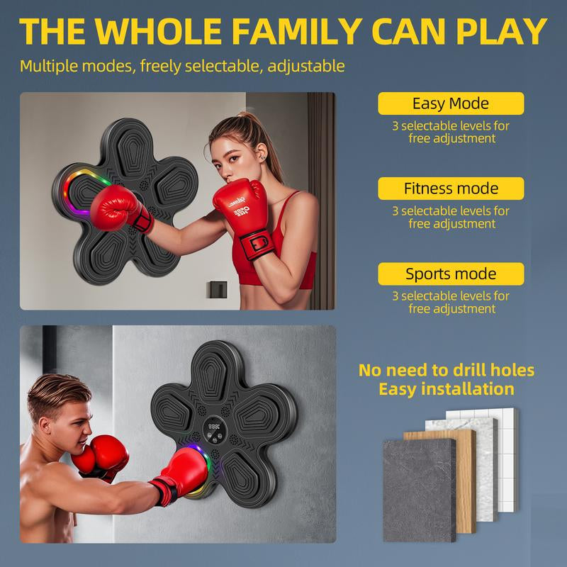 Music Boxing Machine with Adults & Kids Smart Punching Trainer with LED – Wall Mount for Home Gym Boxing Target
